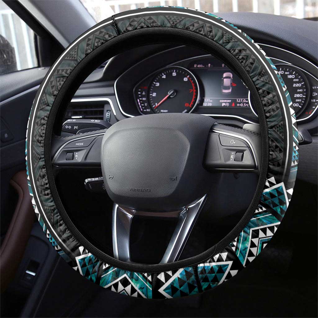 Paua Shell Taniko Pattern Aotearoa Steering Wheel Cover Niho Taniwha Mix Poutama LT14 - Polynesian Pride