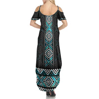 Paua Shell Taniko Pattern Aotearoa Summer Maxi Dress Niho Taniwha Mix Poutama LT14 - Polynesian Pride