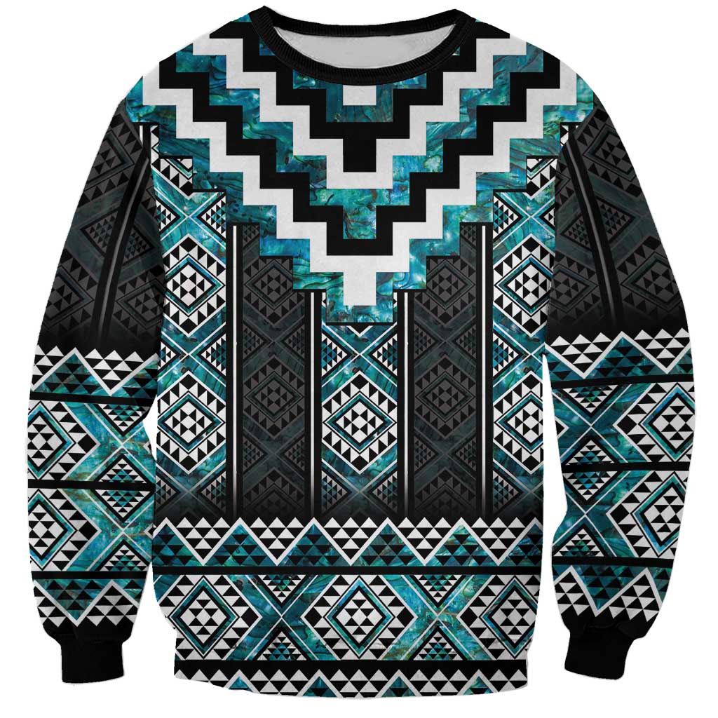 Paua Shell Taniko Pattern Aotearoa Sweatshirt Niho Taniwha Mix Poutama LT14 Unisex Turquoise - Polynesian Pride