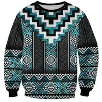 Paua Shell Taniko Pattern Aotearoa Sweatshirt Niho Taniwha Mix Poutama LT14 Unisex Turquoise - Polynesian Pride