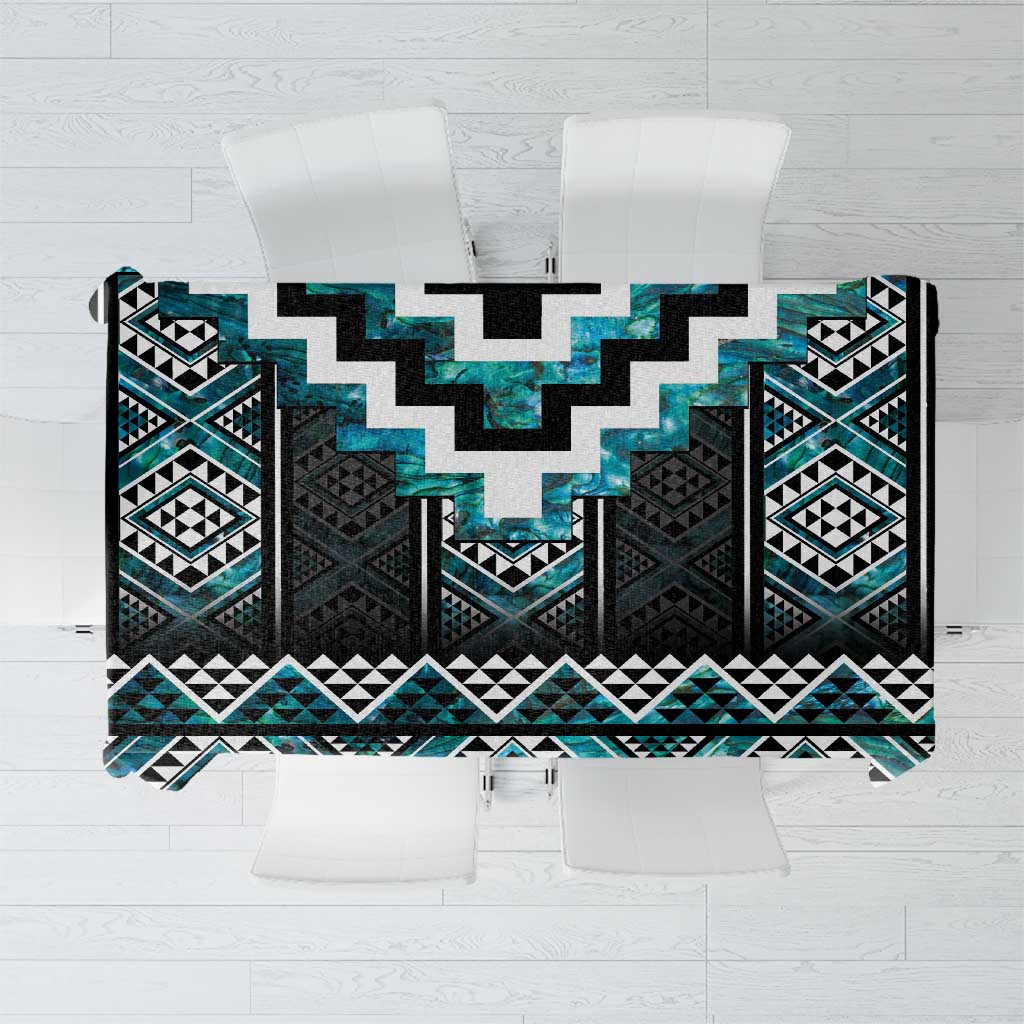 Paua Shell Taniko Pattern Aotearoa Tablecloth Niho Taniwha Mix Poutama LT14 Turquoise - Polynesian Pride