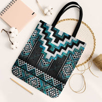 Paua Shell Taniko Pattern Aotearoa Tote Bag Niho Taniwha Mix Poutama LT14 Black Strap One Size Turquoise - Polynesian Pride