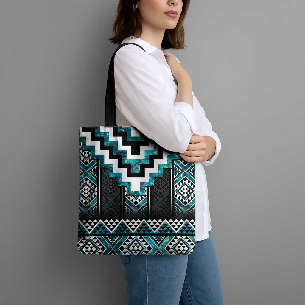 Paua Shell Taniko Pattern Aotearoa Tote Bag Niho Taniwha Mix Poutama LT14 - Polynesian Pride