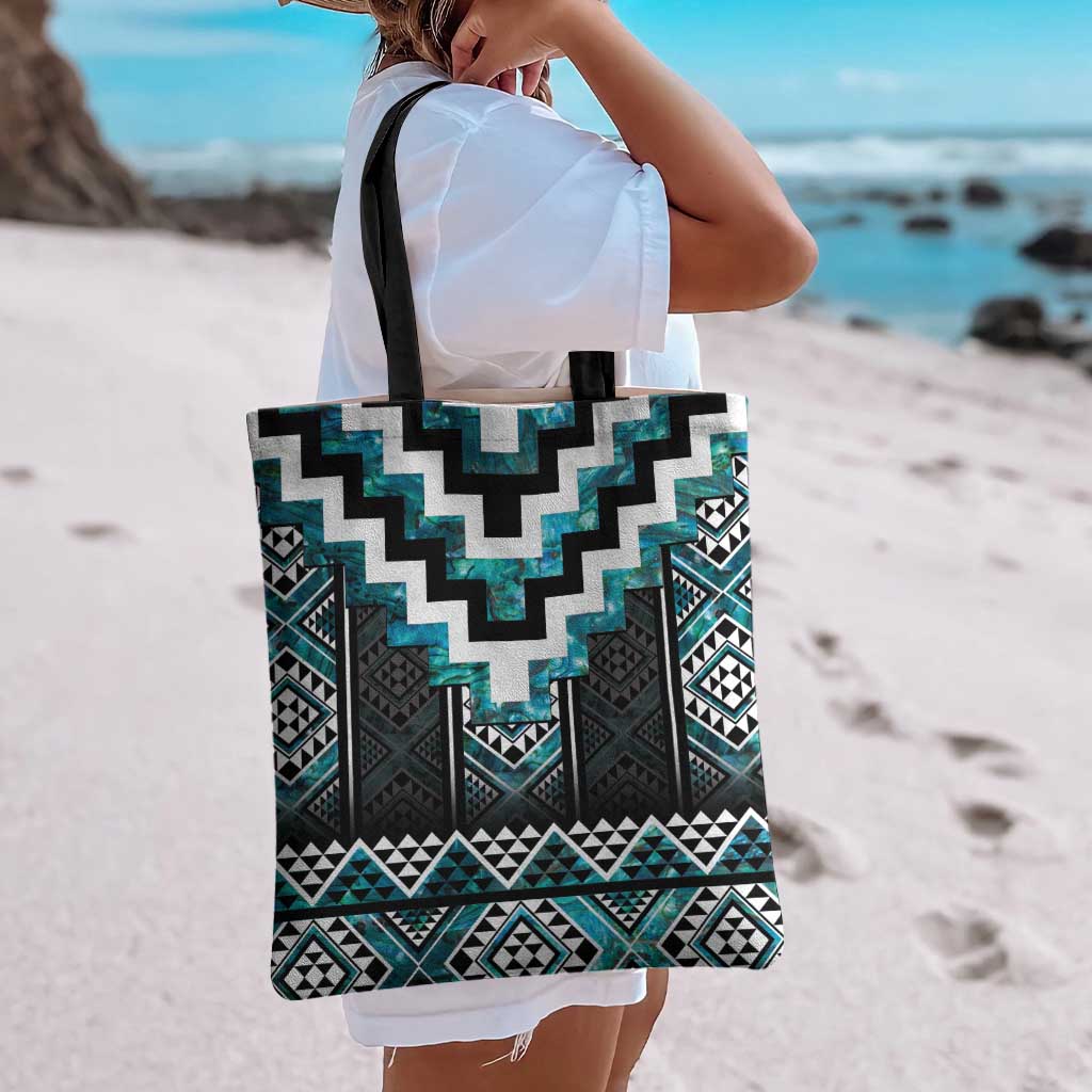 Paua Shell Taniko Pattern Aotearoa Tote Bag Niho Taniwha Mix Poutama LT14 - Polynesian Pride