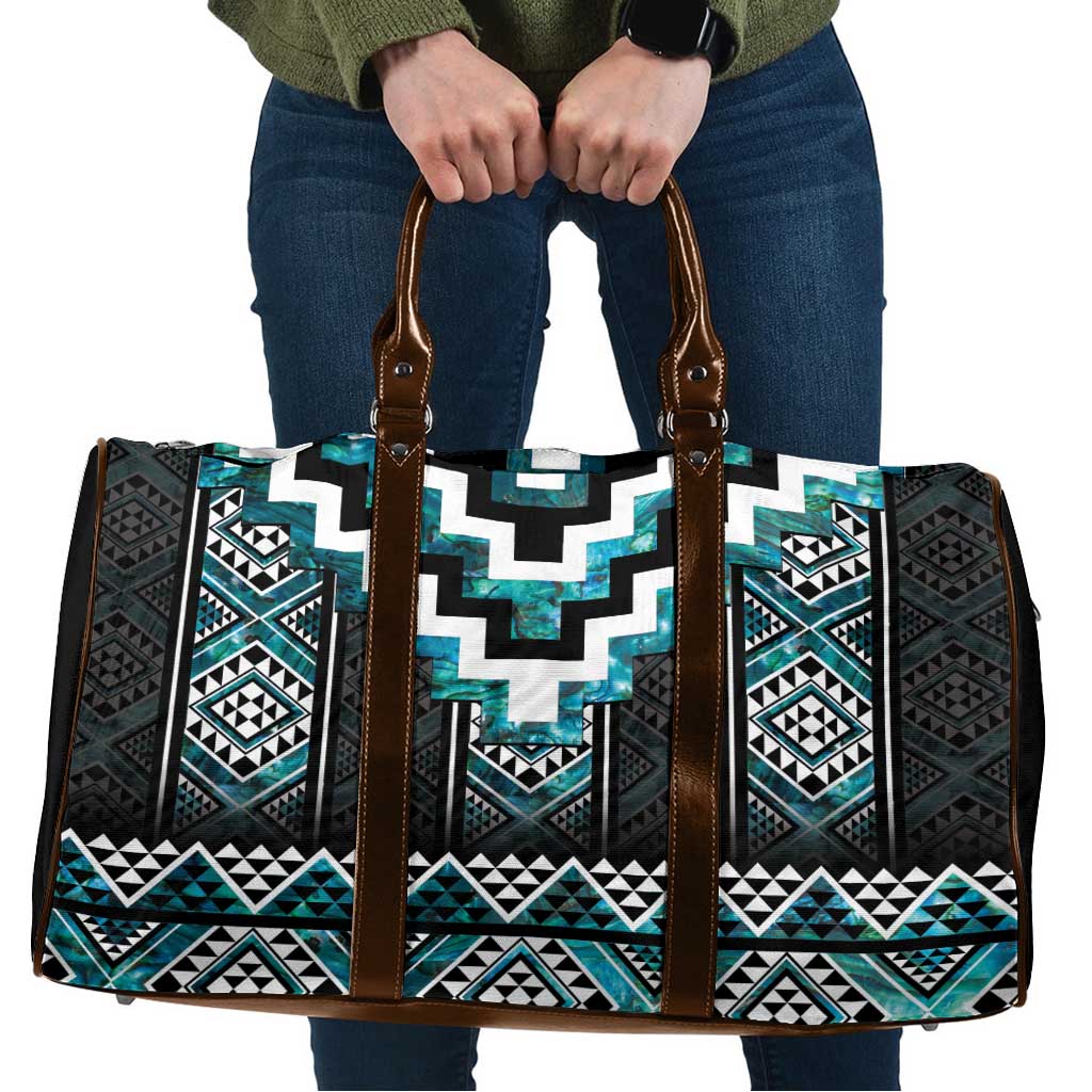 Paua Shell Taniko Pattern Aotearoa Travel Bag Niho Taniwha Mix Poutama LT14 Turquoise - Polynesian Pride