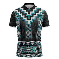 Paua Shell Taniko Pattern Aotearoa Zipper Polo Shirt Niho Taniwha Mix Poutama LT14 Turquoise - Polynesian Pride