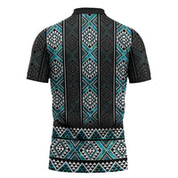 Paua Shell Taniko Pattern Aotearoa Zipper Polo Shirt Niho Taniwha Mix Poutama LT14 - Polynesian Pride