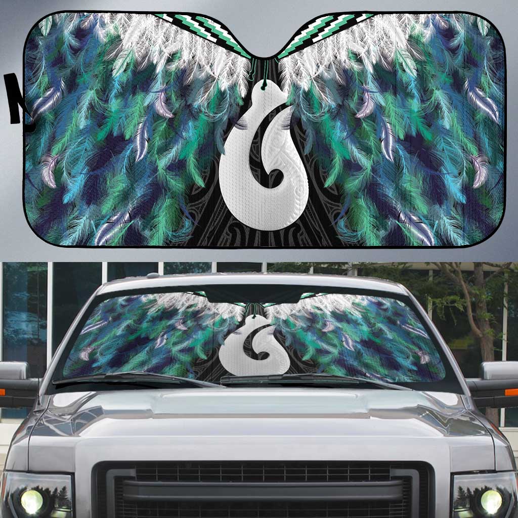 Aotearoa Korowai Motif Auto Sun Shade Hei Matau Poutama Maori Pattern LT14 Turquoise - Polynesian Pride