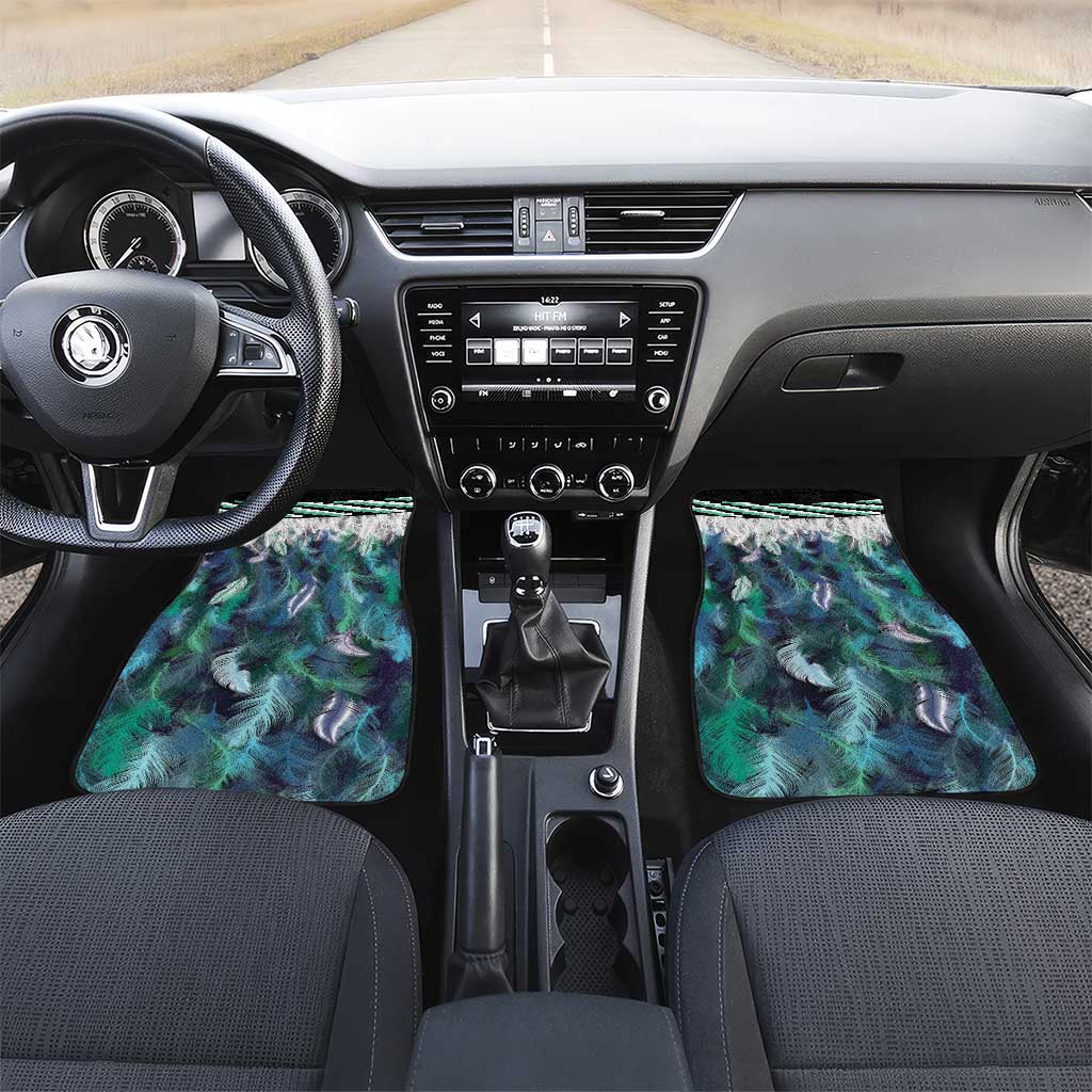 Aotearoa Korowai Motif Car Mats Hei Matau Poutama Maori Pattern LT14 Set 2pcs - Front Turquoise - Polynesian Pride