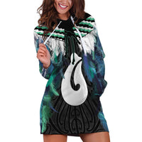 Aotearoa Korowai Motif Hoodie Dress Hei Matau Poutama Maori Pattern LT14 Turquoise - Polynesian Pride