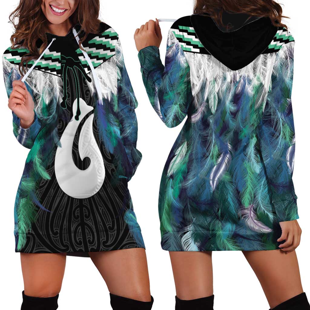Aotearoa Korowai Motif Hoodie Dress Hei Matau Poutama Maori Pattern LT14 - Polynesian Pride