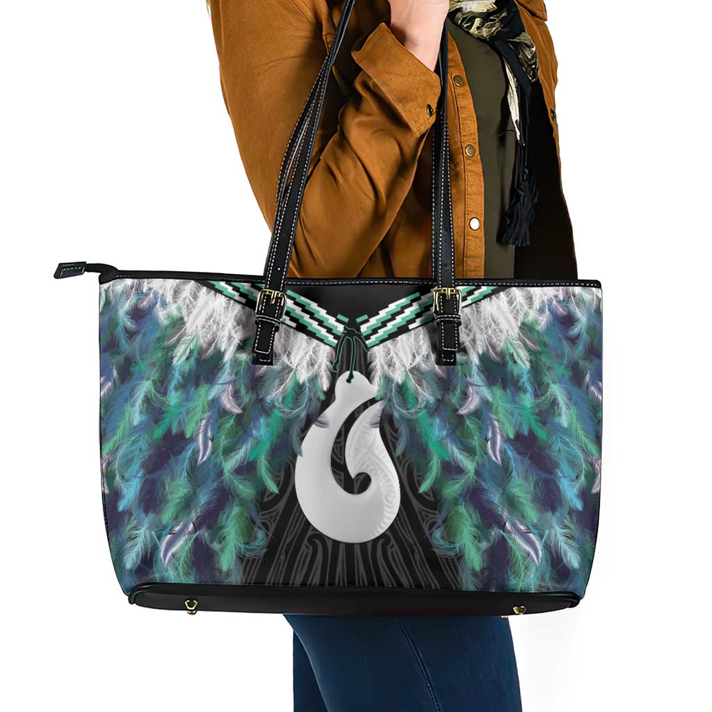 Aotearoa Korowai Motif Leather Tote Bag Hei Matau Poutama Maori Pattern LT14 - Polynesian Pride