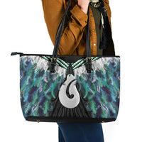 Aotearoa Korowai Motif Leather Tote Bag Hei Matau Poutama Maori Pattern LT14 - Polynesian Pride