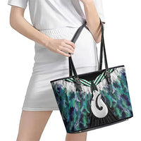 Aotearoa Korowai Motif Leather Tote Bag Hei Matau Poutama Maori Pattern LT14 - Polynesian Pride