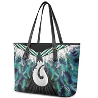 Aotearoa Korowai Motif Leather Tote Bag Hei Matau Poutama Maori Pattern LT14 - Polynesian Pride
