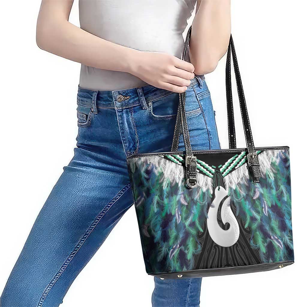 Aotearoa Korowai Motif Leather Tote Bag Hei Matau Poutama Maori Pattern LT14 - Polynesian Pride