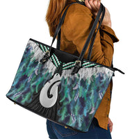 Aotearoa Korowai Motif Leather Tote Bag Hei Matau Poutama Maori Pattern LT14 - Polynesian Pride