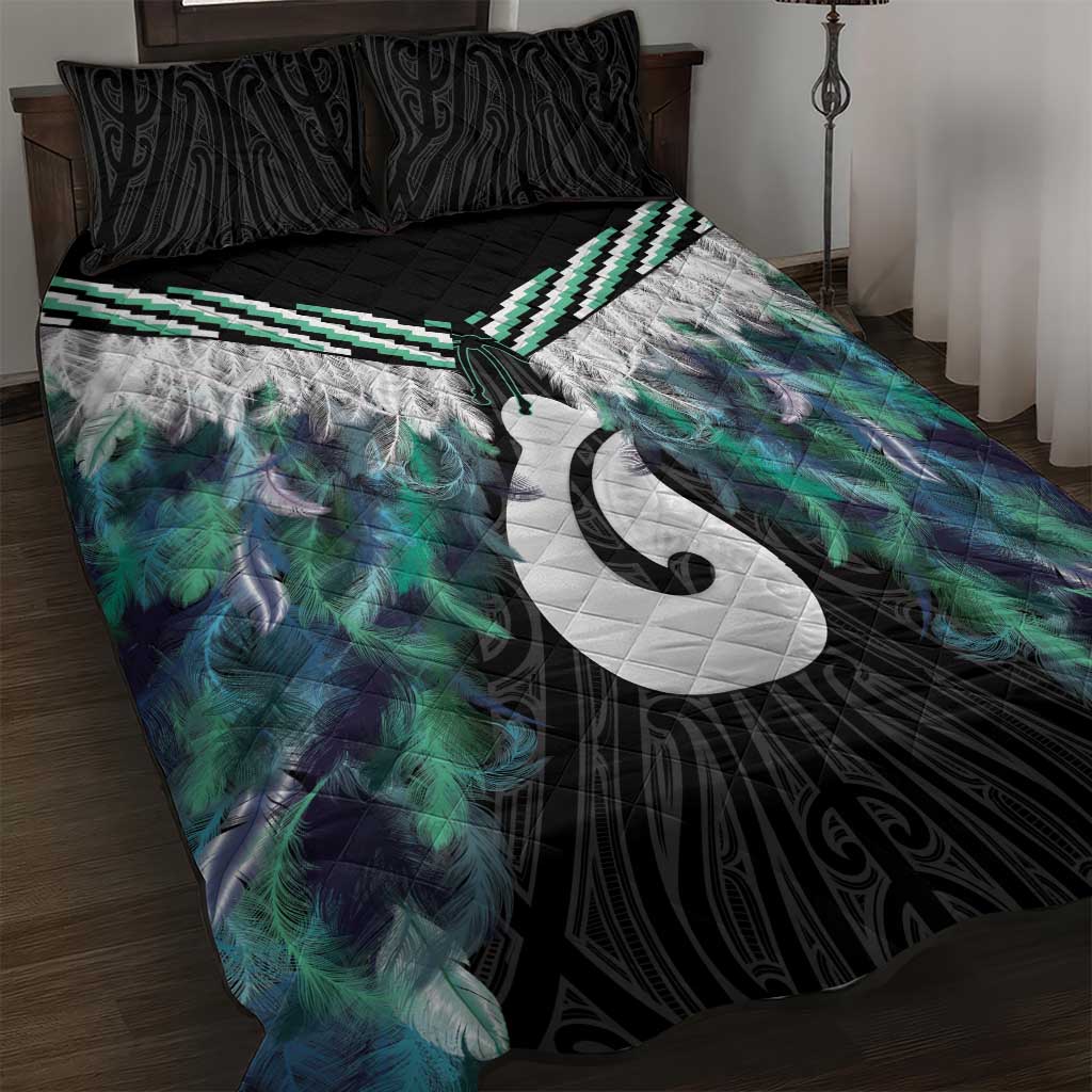 Aotearoa Korowai Motif Quilt Bed Set Hei Matau Poutama Maori Pattern LT14 Turquoise - Polynesian Pride