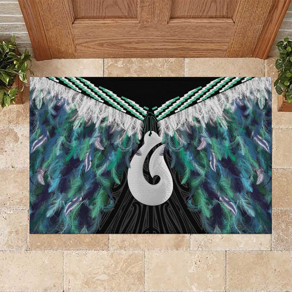 Aotearoa Korowai Motif Rubber Doormat Hei Matau Poutama Maori Pattern LT14 Turquoise - Polynesian Pride