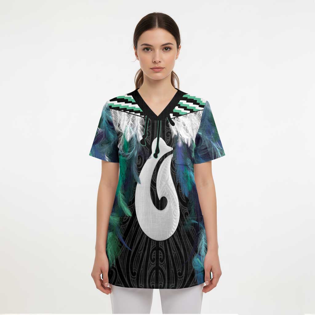 Aotearoa Korowai Motif Scrub Top Hei Matau Poutama Maori Pattern LT14 - Polynesian Pride