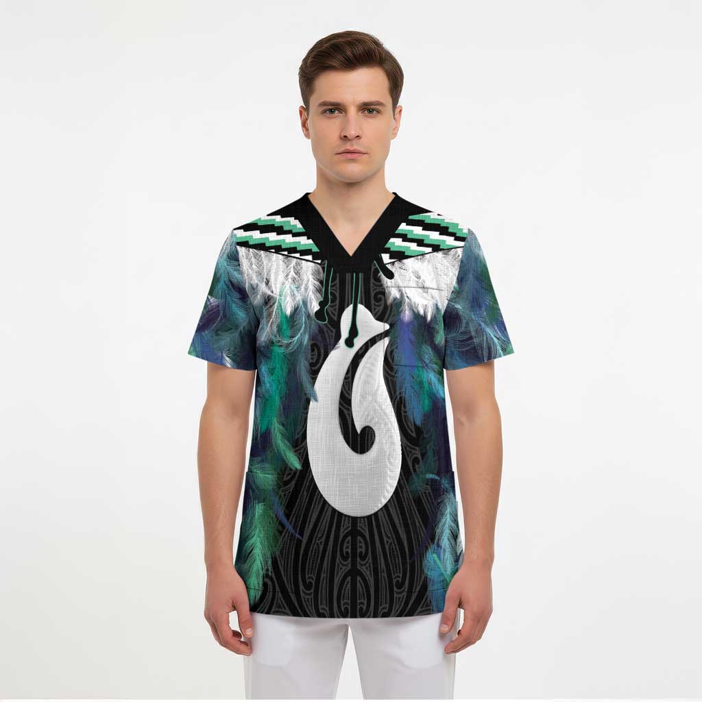 Aotearoa Korowai Motif Scrub Top Hei Matau Poutama Maori Pattern LT14 - Polynesian Pride