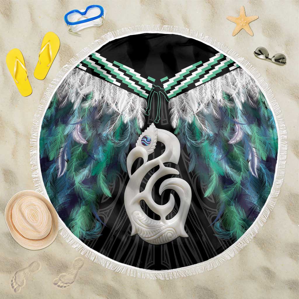 Aotearoa Korowai Motif Beach Blanket Hei Manaia Poutama Maori Pattern LT14 One Size 150cm Turquoise - Polynesian Pride