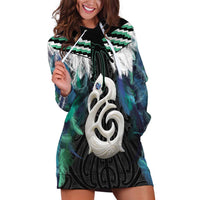 Aotearoa Korowai Motif Hoodie Dress Hei Manaia Poutama Maori Pattern LT14 Turquoise - Polynesian Pride