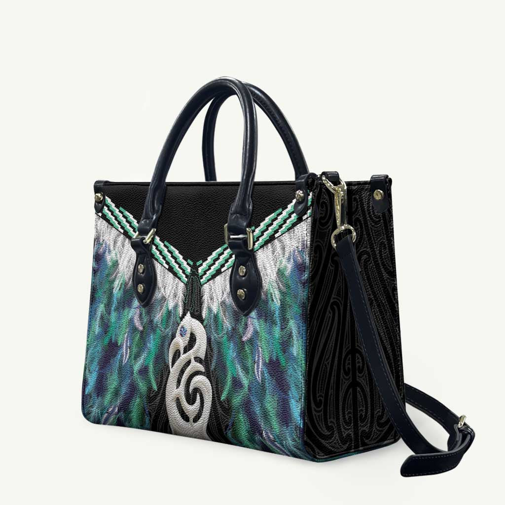 Aotearoa Korowai Motif Leather Bag Hei Manaia Poutama Maori Pattern LT14 Turquoise - Polynesian Pride
