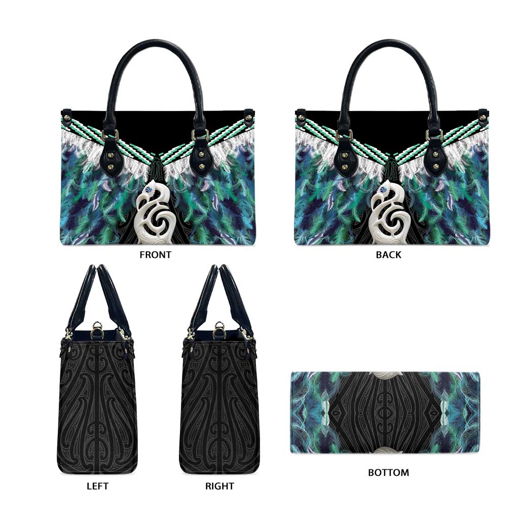 Aotearoa Korowai Motif Leather Bag Hei Manaia Poutama Maori Pattern LT14 - Polynesian Pride
