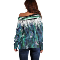 Aotearoa Korowai Motif Off Shoulder Sweater Hei Manaia Poutama Maori Pattern LT14 - Polynesian Pride
