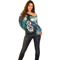 Aotearoa Korowai Motif Off Shoulder Sweater Hei Manaia Poutama Maori Pattern LT14 - Polynesian Pride