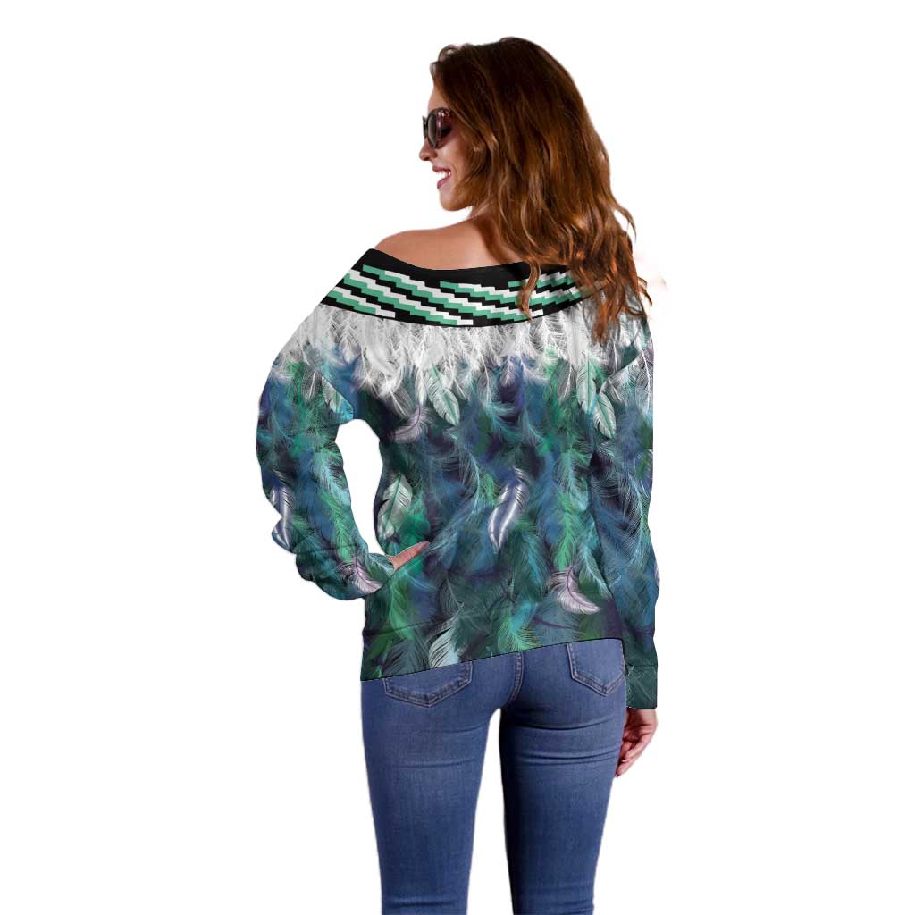 Aotearoa Korowai Motif Off Shoulder Sweater Hei Manaia Poutama Maori Pattern LT14 - Polynesian Pride