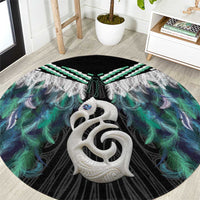 Aotearoa Korowai Motif Round Carpet Hei Manaia Poutama Maori Pattern LT14 Turquoise - Polynesian Pride