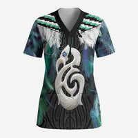 Aotearoa Korowai Motif Scrub Top Hei Manaia Poutama Maori Pattern LT14 Adult Turquoise - Polynesian Pride