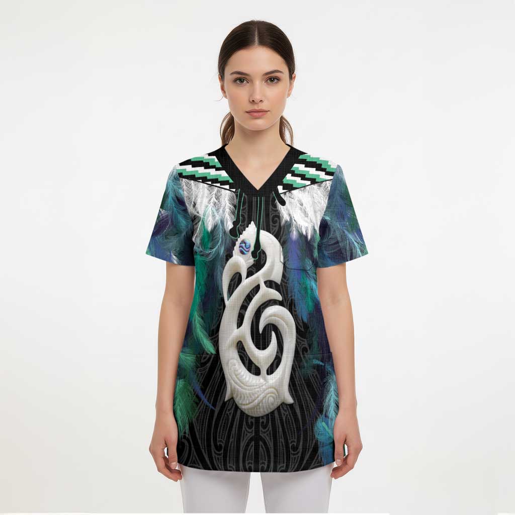 Aotearoa Korowai Motif Scrub Top Hei Manaia Poutama Maori Pattern LT14 - Polynesian Pride