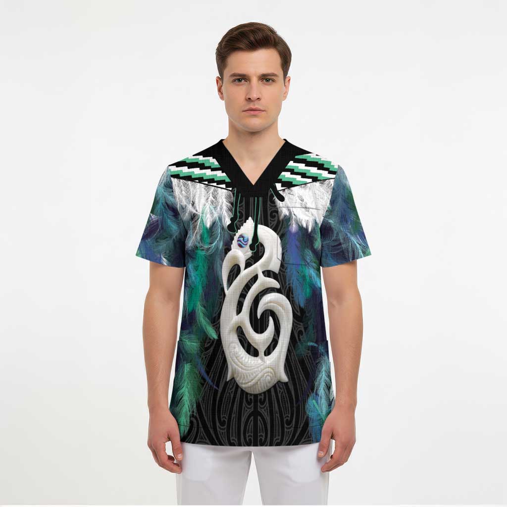 Aotearoa Korowai Motif Scrub Top Hei Manaia Poutama Maori Pattern LT14 - Polynesian Pride