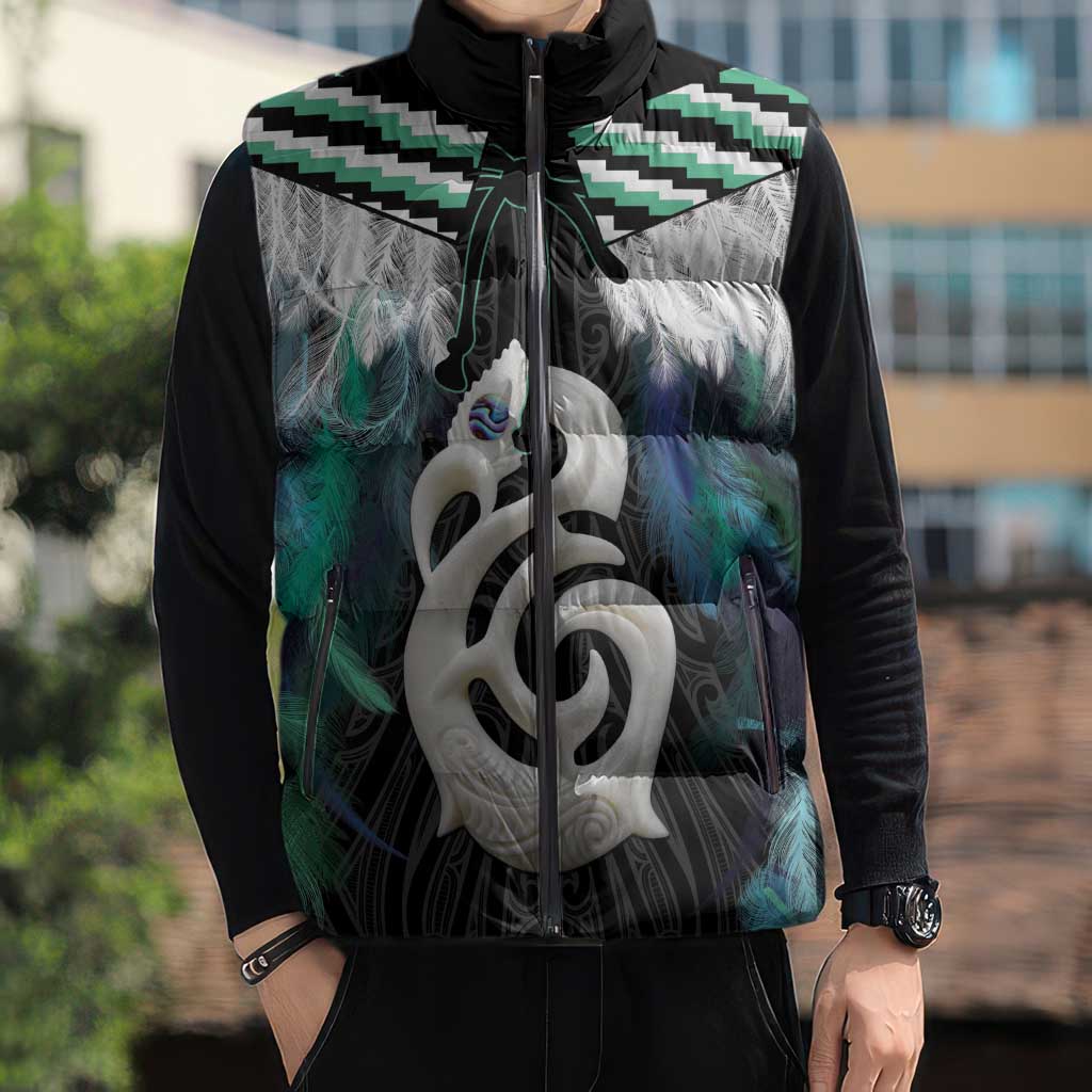 Aotearoa Korowai Motif Sleeveless Puffer Jacket Hei Manaia Poutama Maori Pattern LT14 - Polynesian Pride