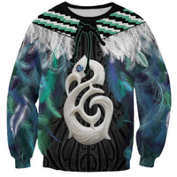 Aotearoa Korowai Motif Sweatshirt Hei Manaia Poutama Maori Pattern LT14 Unisex Turquoise - Polynesian Pride