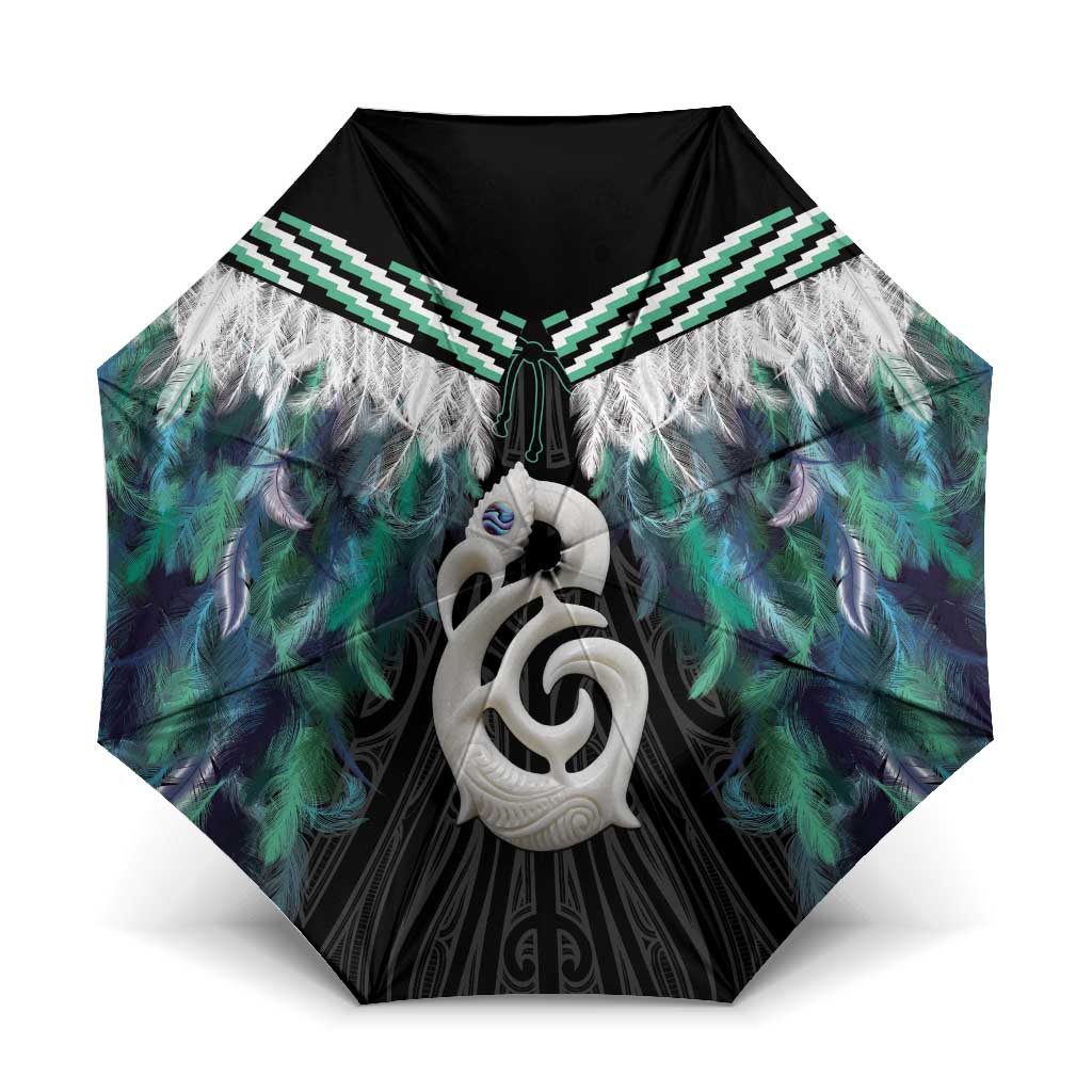 Aotearoa Korowai Motif Umbrella Hei Manaia Poutama Maori Pattern LT14 One Size Folded 11.42 inch Opened Diameter 37.4 inch Turquoise - Polynesian Pride