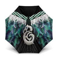 Aotearoa Korowai Motif Umbrella Hei Manaia Poutama Maori Pattern LT14 One Size Folded 11.42 inch Opened Diameter 37.4 inch Turquoise - Polynesian Pride
