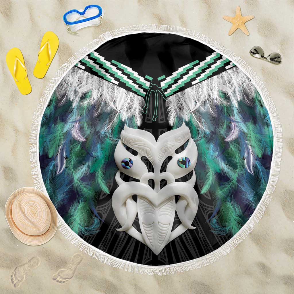Aotearoa Korowai Motif Beach Blanket Maori Wheku Poutama LT14 One Size 150cm Turquoise - Polynesian Pride