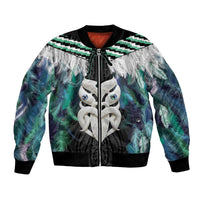 Aotearoa Korowai Motif Bomber Jacket Maori Wheku Poutama LT14 Unisex Turquoise - Polynesian Pride