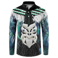 Aotearoa Korowai Motif Button Sweatshirt Maori Wheku Poutama LT14 Turquoise - Polynesian Pride
