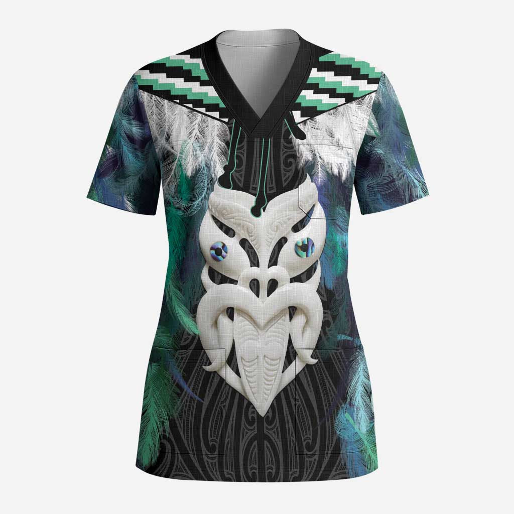 Aotearoa Korowai Motif Scrub Top Maori Wheku Poutama LT14 Adult Turquoise - Polynesian Pride
