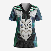 Aotearoa Korowai Motif Scrub Top Maori Wheku Poutama LT14 Adult Turquoise - Polynesian Pride