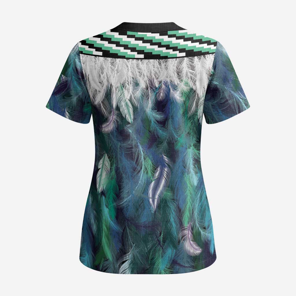 Aotearoa Korowai Motif Scrub Top Maori Wheku Poutama LT14 - Polynesian Pride