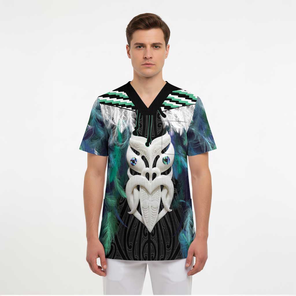 Aotearoa Korowai Motif Scrub Top Maori Wheku Poutama LT14 - Polynesian Pride