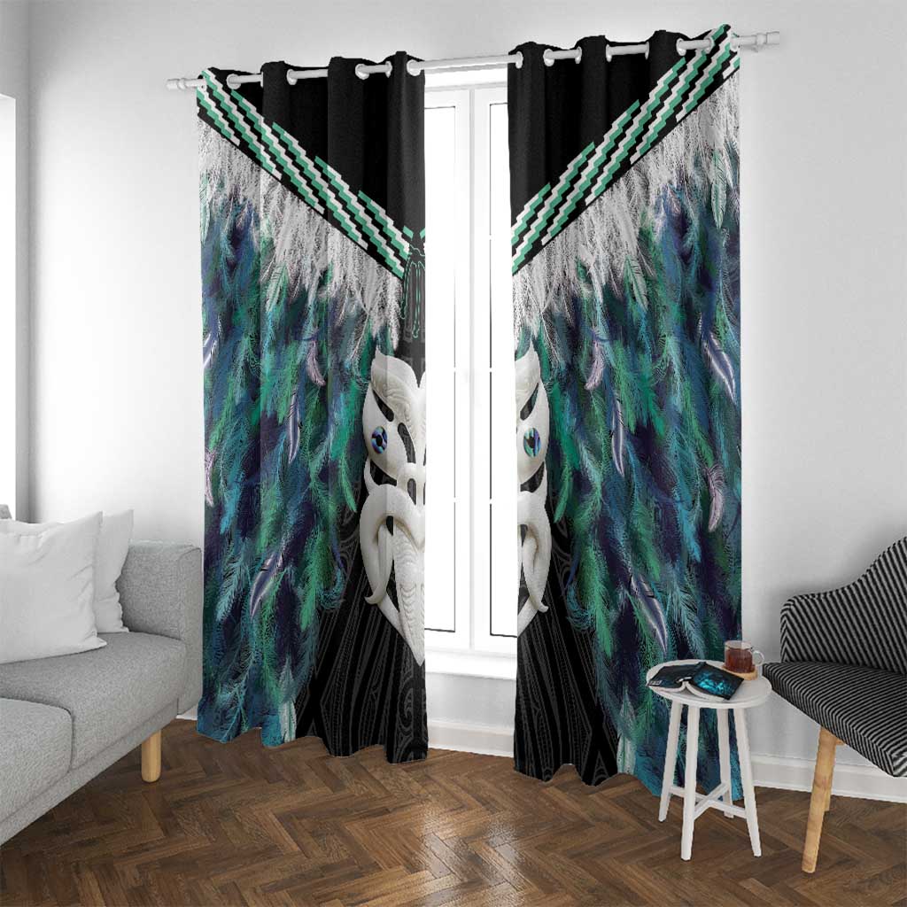 Aotearoa Korowai Motif Window Curtain Maori Wheku Poutama LT14 With Grommets Turquoise - Polynesian Pride