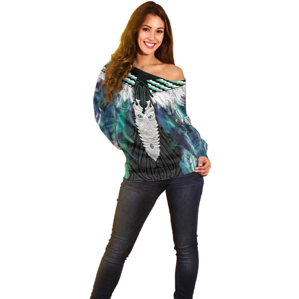Aotearoa Korowai Motif Off Shoulder Sweater Maori Tane Poutama LT14 - Polynesian Pride