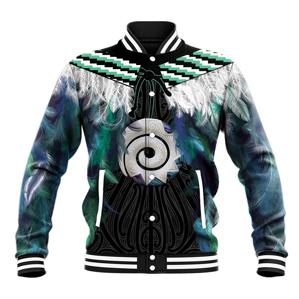 Aotearoa Korowai Motif Baseball Jacket Maori Koru Poutama LT14 Unisex Turquoise - Polynesian Pride